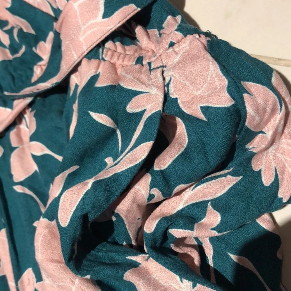 Eloquii green / pink floral print full jumper with waist tie. Like new!! - Picture 6 of 8